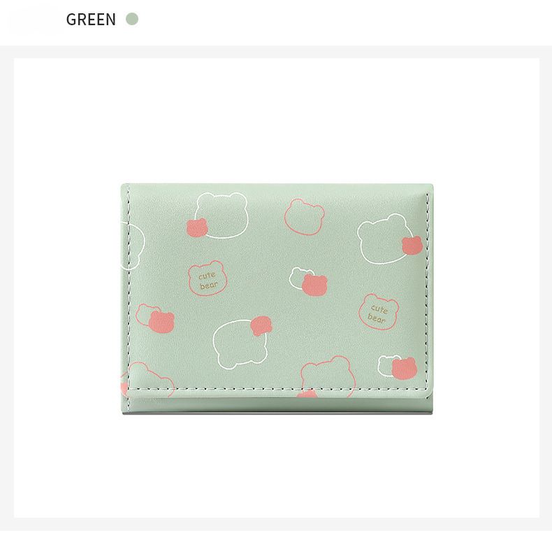New Small Wallet Short Style Ladies Coin Purse PU Small Fresh Three-fold Credit Card Access Card Bag Wallet_voghion.com
