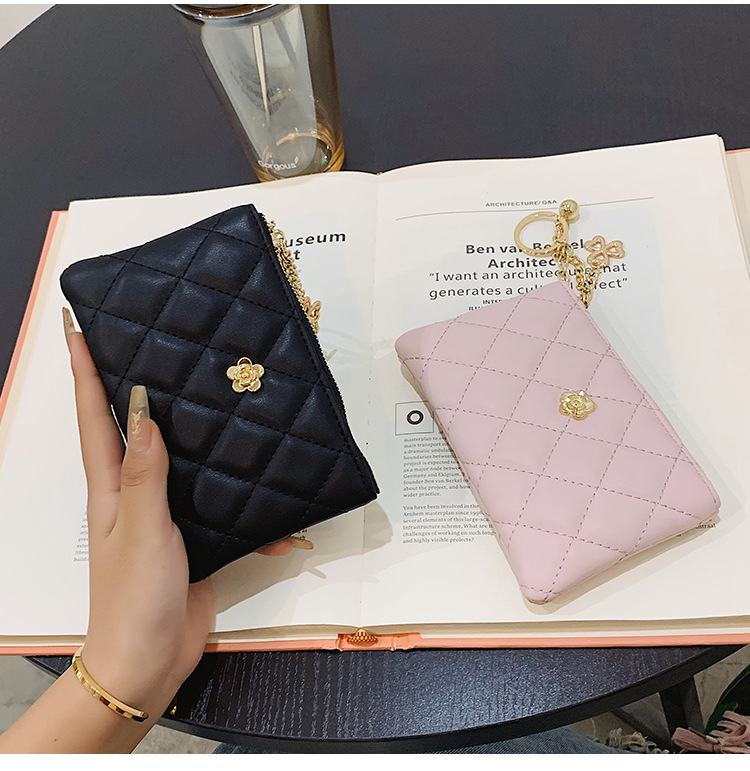 2023 kleine Brieftasche für Damen, kurzer Abschnitt, dünn, neuer Führerschein, Schlüsseltasche, Kartenhalter, Kamelie-Diamant-Reißverschluss, Münztasche_voghion.com