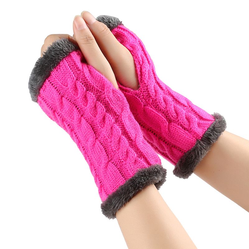 Unisex Extra dicke Wollhandschuhe, fingerlose, warme Wollhandschuhe mit Rautenmuster und Fleecehandschuhe_voghion.com