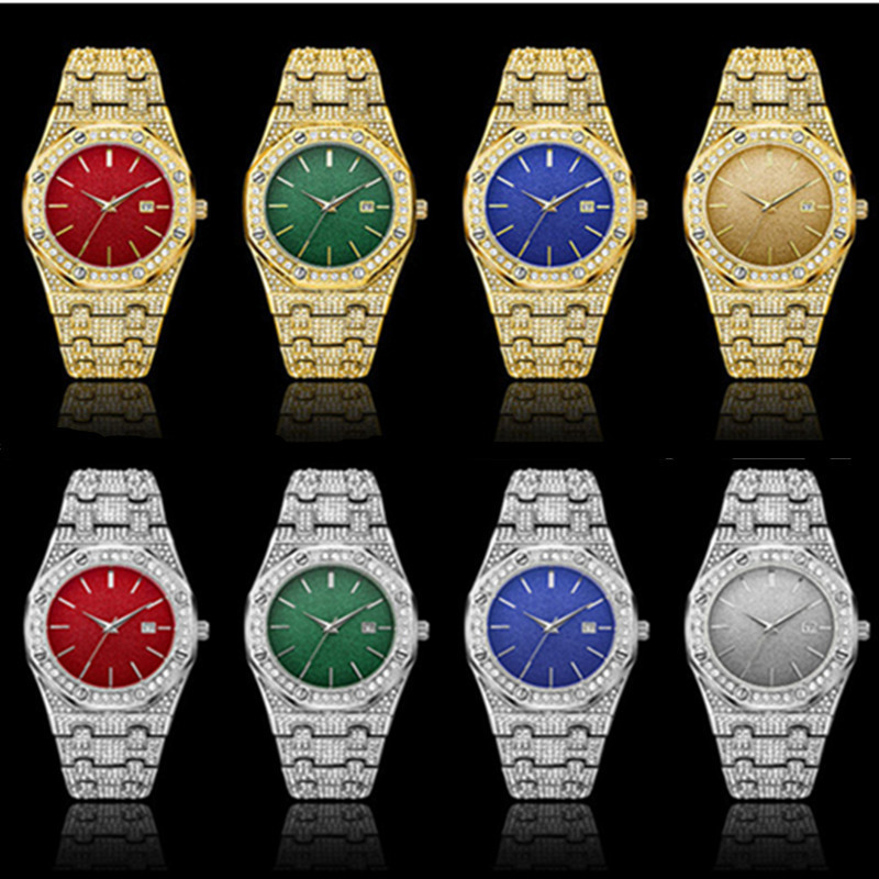 Hip Hop Männer Marke Voller Diamant Gold Datum Geschenke Uhr_voghion.com