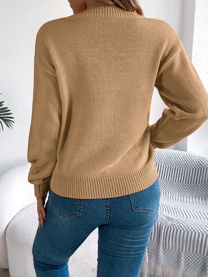 2025 Solid Color Hollow Lantern Long Sleeve Pullover Sweater Halloween Women's Clothing_voghion.com