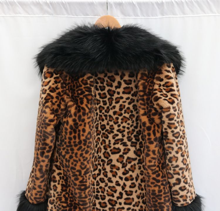 Women's Clothing Leopard Fur Coat Long Mink Coat Fox Fur Large Fur Collar Winter Warm Windbreaker Loose Large Size_voghion.com