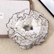 Fascia per capelli con intestino crasso in pizzo trasparente floreale, corda per capelli oversize tridimensionale, corda per capelli con testa a sfera elastica alta_voghion.com