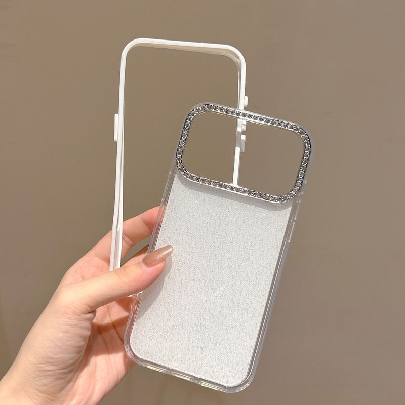 IMD Glitzer-Diamant-Kamera-Handyhülle in Unifarben für iPhone 17 Air 16 15 14 13 12 11 Pro Max Plus, glänzend_voghion.com