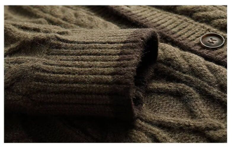 Veste pull en maille élégante pour homme - Pull d'hiver ajusté à motif jacquard tendance - Manteau décontracté d'inspiration coréenne pour l'automne et l'hiver_voghion.com