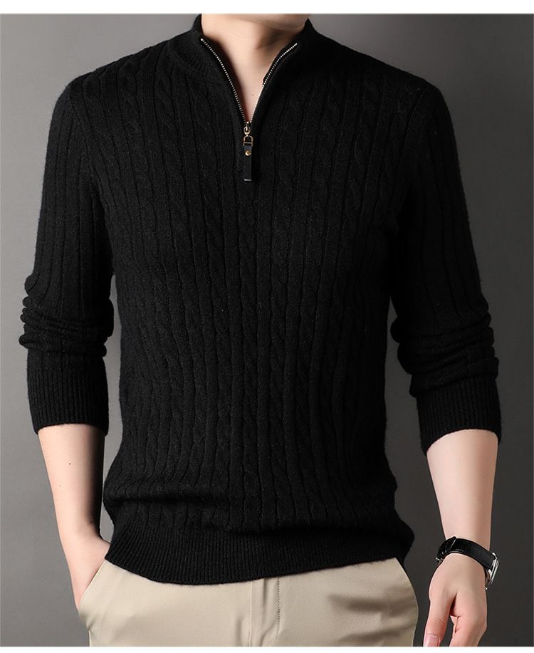 Herren-Strickpullover mit halbem Reißverschluss und Wollmischung, Winterpullover für lässigen & eleganten Style (Grau, M)_voghion.com