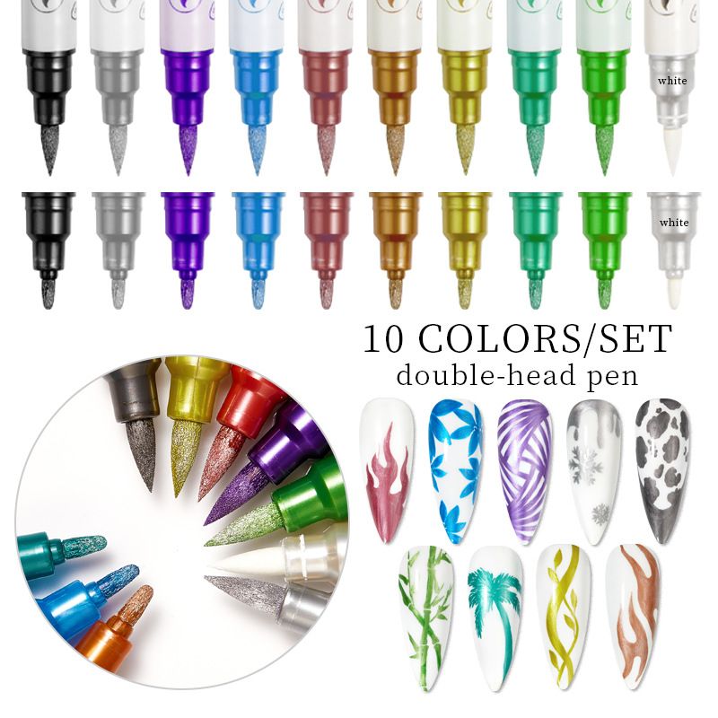 Penna per nail art in metallo a doppia testa - 3 in 1 per sfumare, delineare e punteggiare | Penna gel Easy-Color One-Step_voghion.com