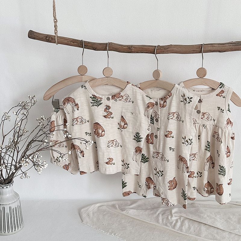 Ins Nordic Style Children's Suit Summer Cotton Children's Sleeveless Vest Fruit Floral Suit Baby Two Piece Suit_voghion.com
