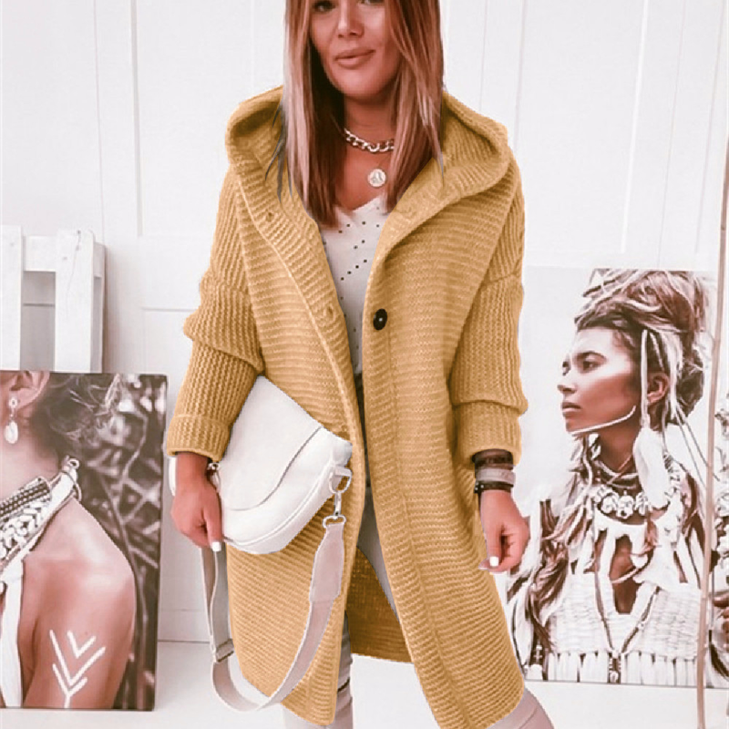 K New Hooded Sweater With A High Collar For A Temperament Commuting Loose Women's Cardigan Large Size Knitted Sweater Cardigan_voghion.com