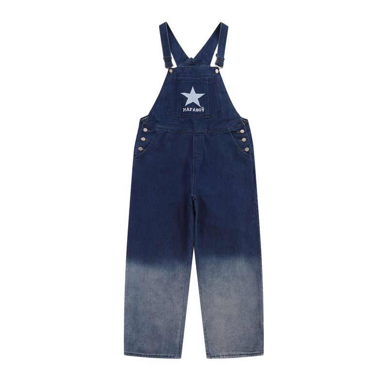 Salopette en denim brodée d'étoiles dégradées tie-dye vintage pour hommes_voghion.com