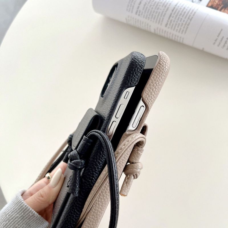 Mobile phone case iphone15 litchi pattern card holder crossbody phone case suitable for 14/13 internet celebrity elephant trunk phone case_voghion.com