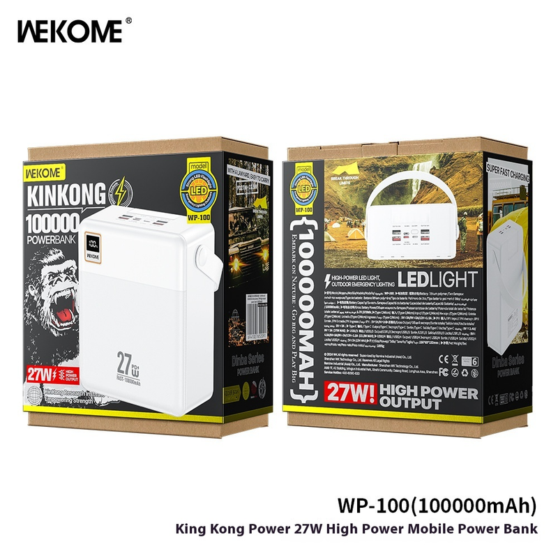 WEKOME Diamond Power Bank 100.000 mAh, tragbares 27-W-PD-Schnellladegerät mit LED-Licht, Notfall-Akkupack für den Außenbereich für Campingreisen, hohe Kapazität_voghion.com