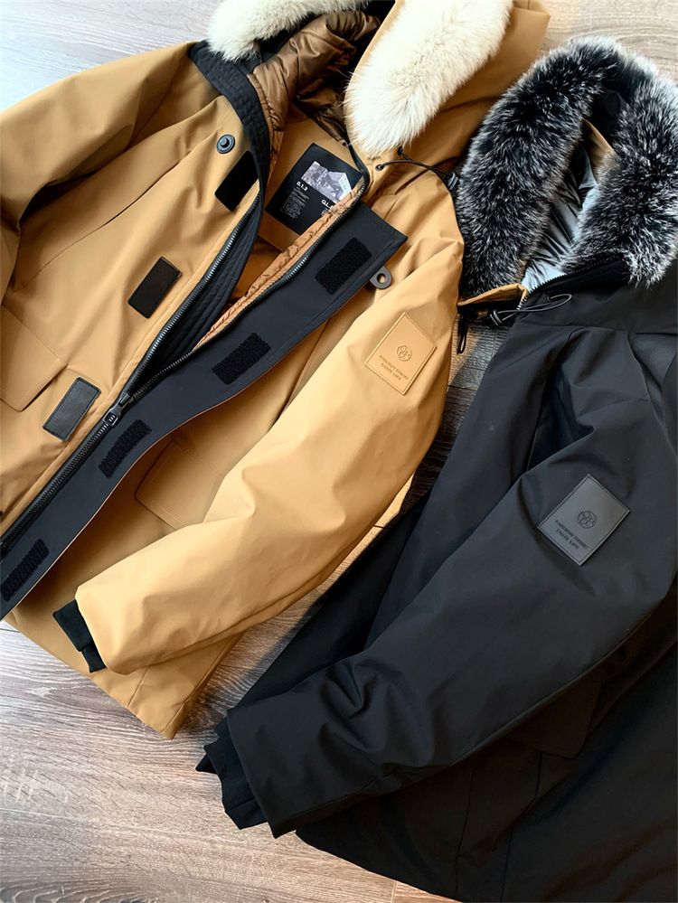 Negozio di abbigliamento maschile 2K+ 90 giacca in seta e cotone con cappuccio in pelliccia di volpe invernale da uomo, calda e spessa, tinta unita, casual_voghion.com