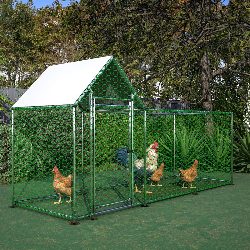 Hühnerstall Freilaufgehege 3x1x1,5m Mit Sicherheitsschloss Und Wasserdichtes PE-Tuch, Kleintiergehege Aus Metall Für Hühner, Kaninchen Und Weitere Kleintiere_voghion.com