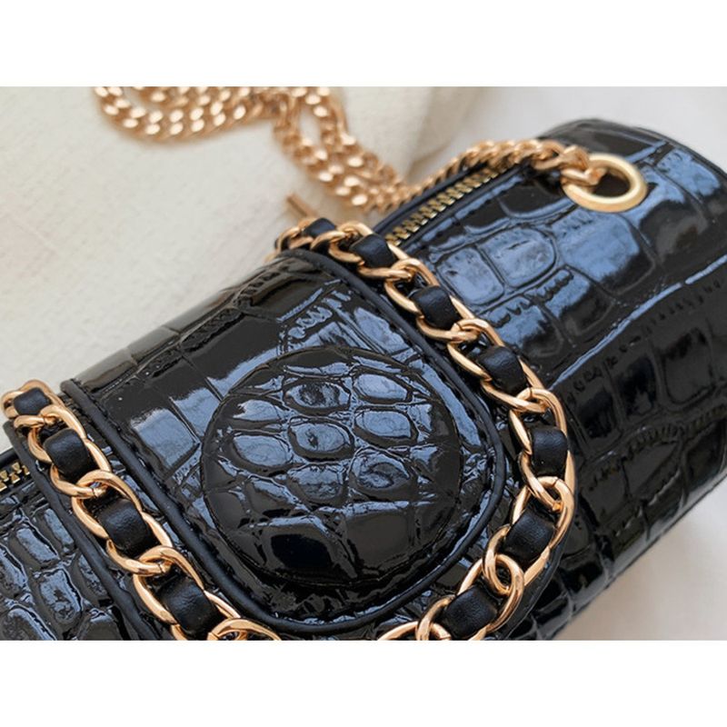 Sac seau rond à bandoulière avec chaîne et motif pierre pour femme, design tendance de niche cette année_voghion.com
