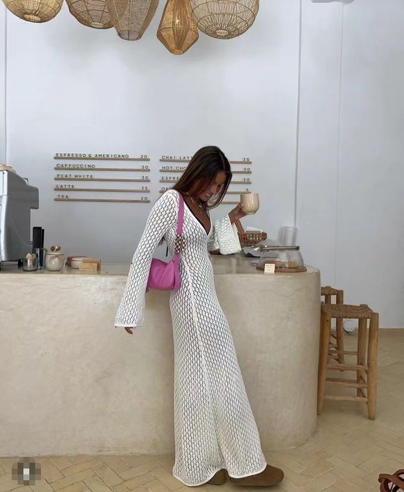 Strandkleid – Langer Häkel-Spitzen-Kimono mit ausgehöhltem Design, Boho-Bademode-Coverup für Frauen, Sommerurlaub & Poolparty_voghion.com