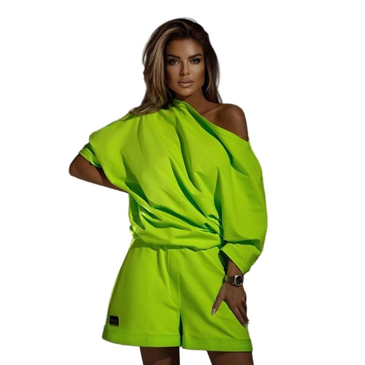 Women's Fashion Trendy Sweatshirt And Pants Off-Shoulder Loose Two-Piece Set 2022 New Style_voghion.com