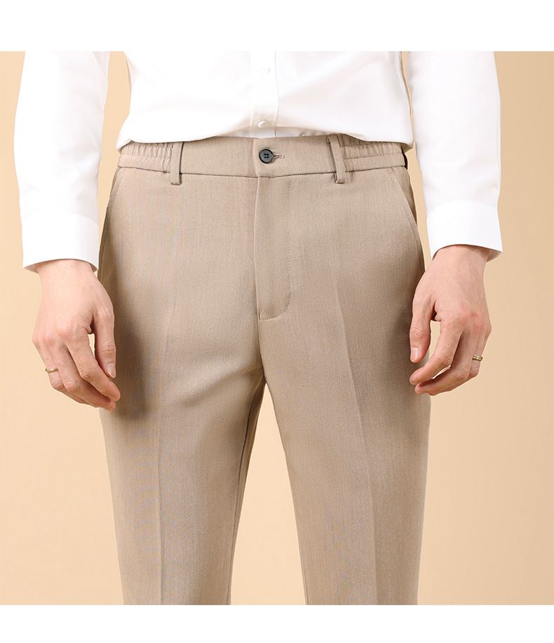 Men's Summer Slim Fit Dress Pants, Breathable & Wrinkle-Resistant, Straight Cut Casual Office Trousers (Black/Gray/Khaki)_voghion.com