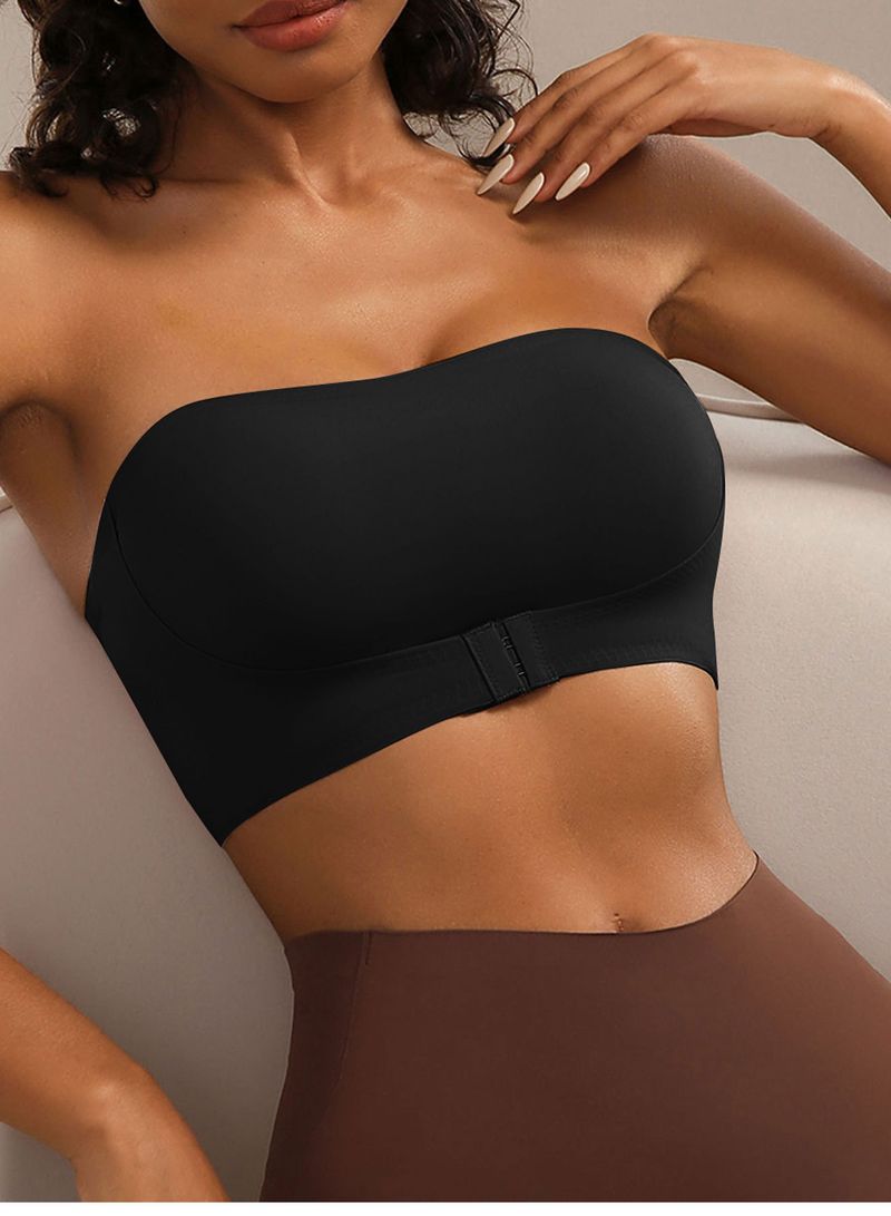 Reggiseno bustier senza spalline con chiusura frontale, push-up senza cuciture, con leggera imbottitura, senza ferretto, comfort, tessuto in nylon liscio e traspirante_voghion.com