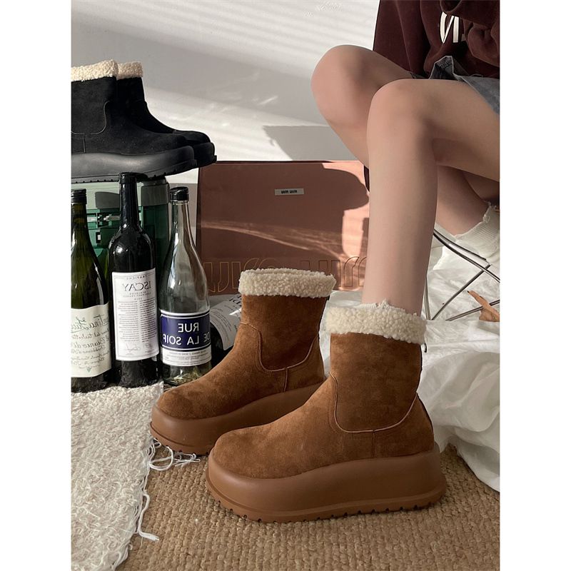 Stivali da neve con suola spessa in velluto più celebrità di Internet da donna 2023 nuovi invernali caldi Northeast scarpe in cotone antiscivolo con un solo passaggio_voghion.com