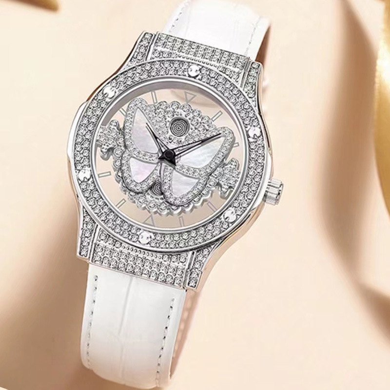 New Fortune Turns Dream Butterfly Full Diamond Hollow Rotatable Quartz Watch_voghion.com