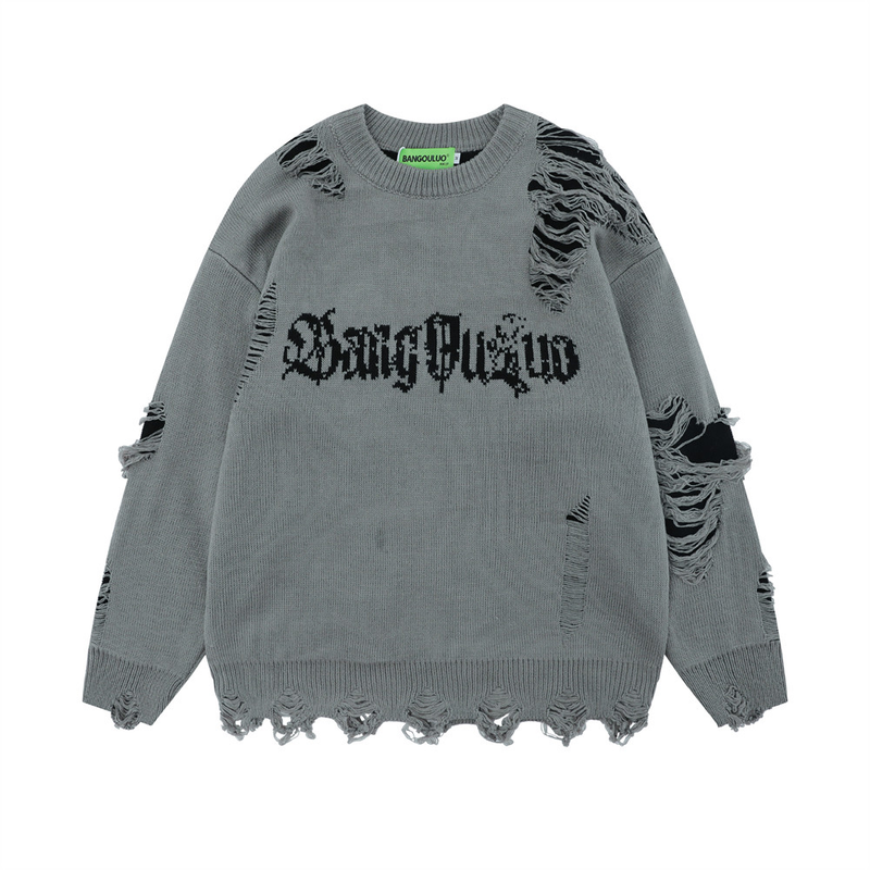Trendy Brand Lazy Crochet Hole Men's Round Neck Knitted Loose Long Sleeve Casual Pullover Sweater_voghion.com