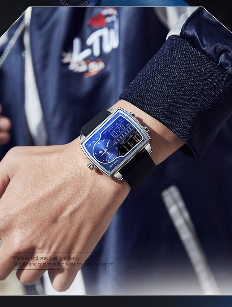 Montre carrée multifonction haut de gamme pour homme avec affichage lumineux, étanche à 30 m, double fuseau horaire et chronographe – Élégante pour le travail et les loisirs_voghion.com