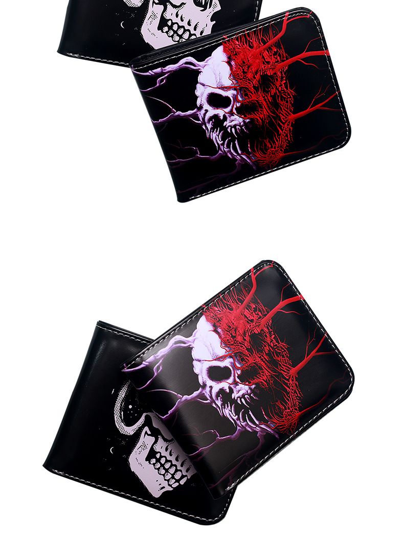 Portafoglio da uomo con stampa a teschio, piccolo, corto, portatile, alla moda, con cerniera, portamonete da uomo._voghion.com