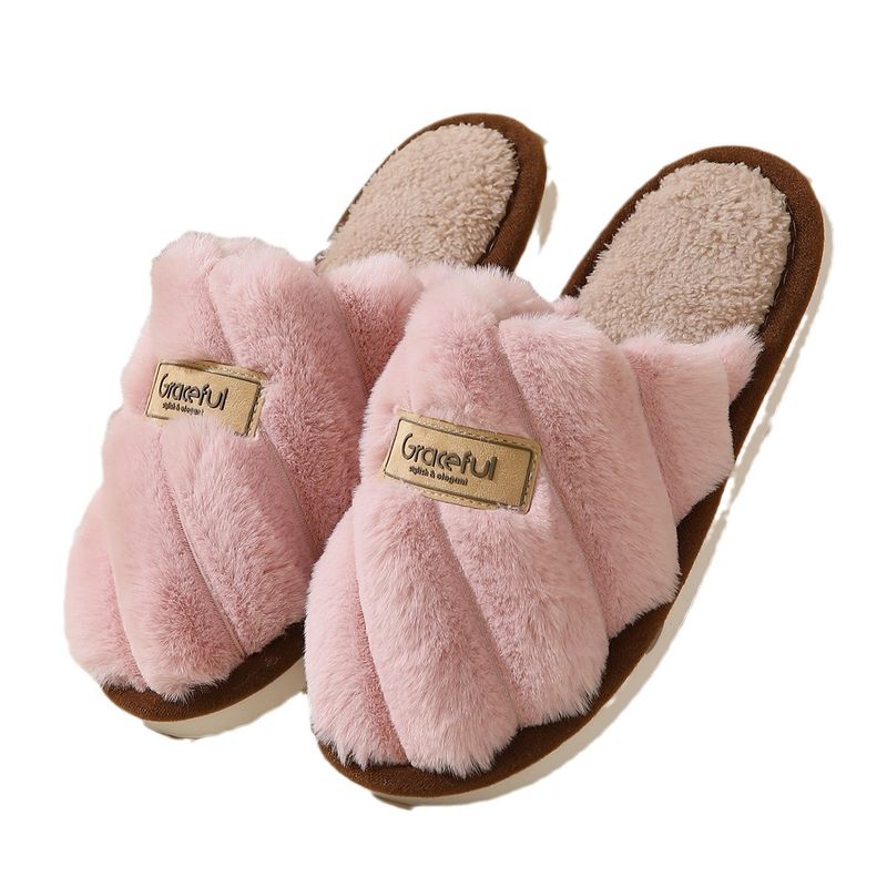 Pelzig für Damen, rutschfeste Hausschuhe für den Herbst und den Außenbereich, dicke Sohle, flauschige Hausschuhe für den Innenbereich, warme Baumwollpantoffeln für den Winter_voghion.com