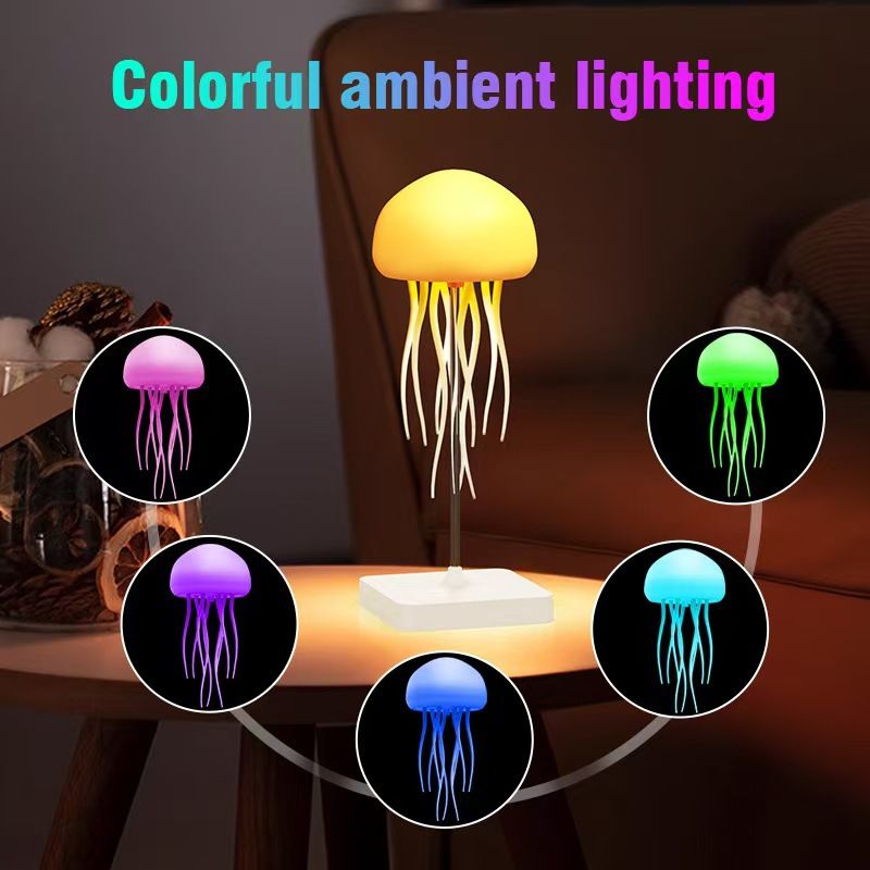 Luminária de água-viva que muda de cor – Controle de voz, movimento flutuante, luz ambiente LED gradiente para quarto e festa (alimentada por USB)_voghion.com