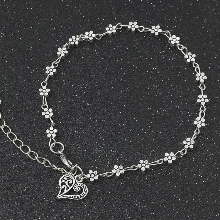 Neue Ankunft Tibetischen Silber Hohl Plum Blossom Kleine Blume Herz-förmigen Fußkettchen Armband_voghion.com
