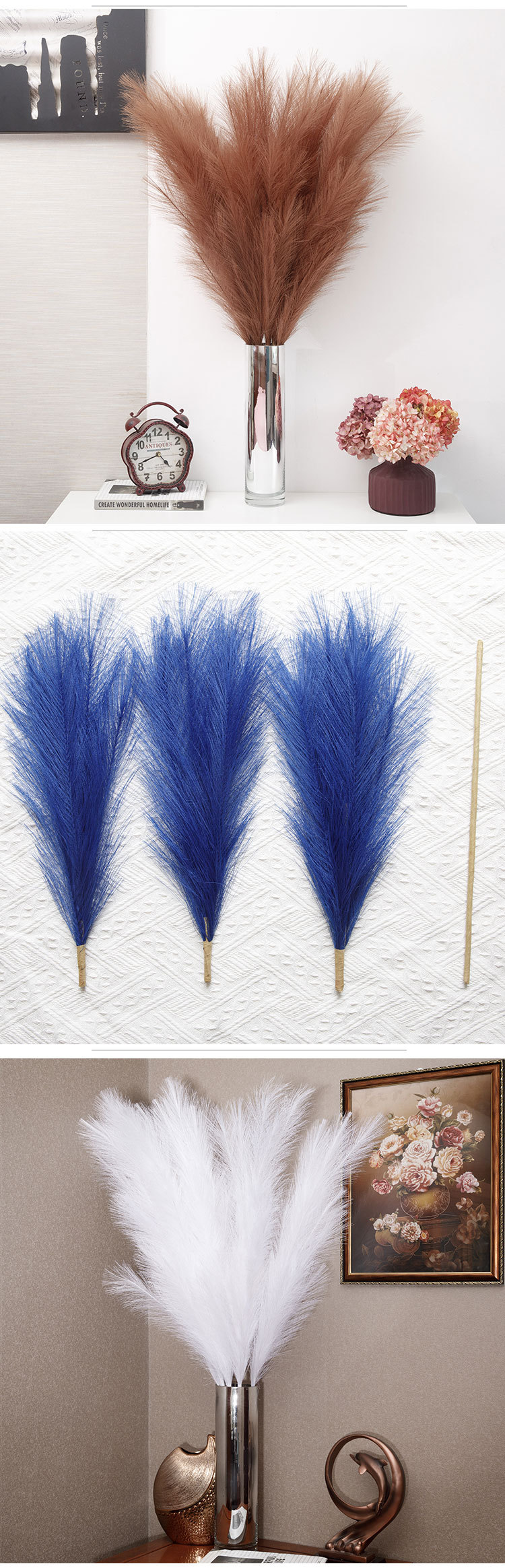 Künstliche Blume, abnehmbar, vierteilig, 110 cm, Pampasgras, zusammengesetzt aus Schilfgras, künstliche Blume MW61215_voghion.com