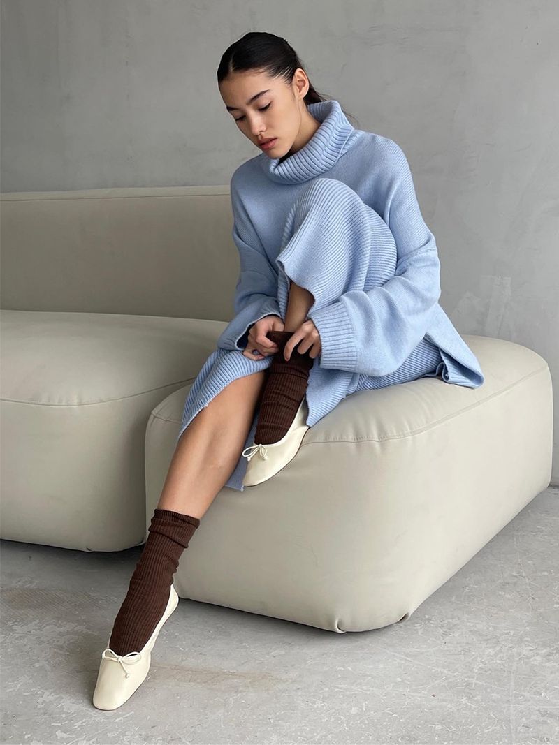 Turtleneck And Skirt 2025 Autumn Winter Loose Knitted Two-Piece Sweater Set For Women_voghion.com