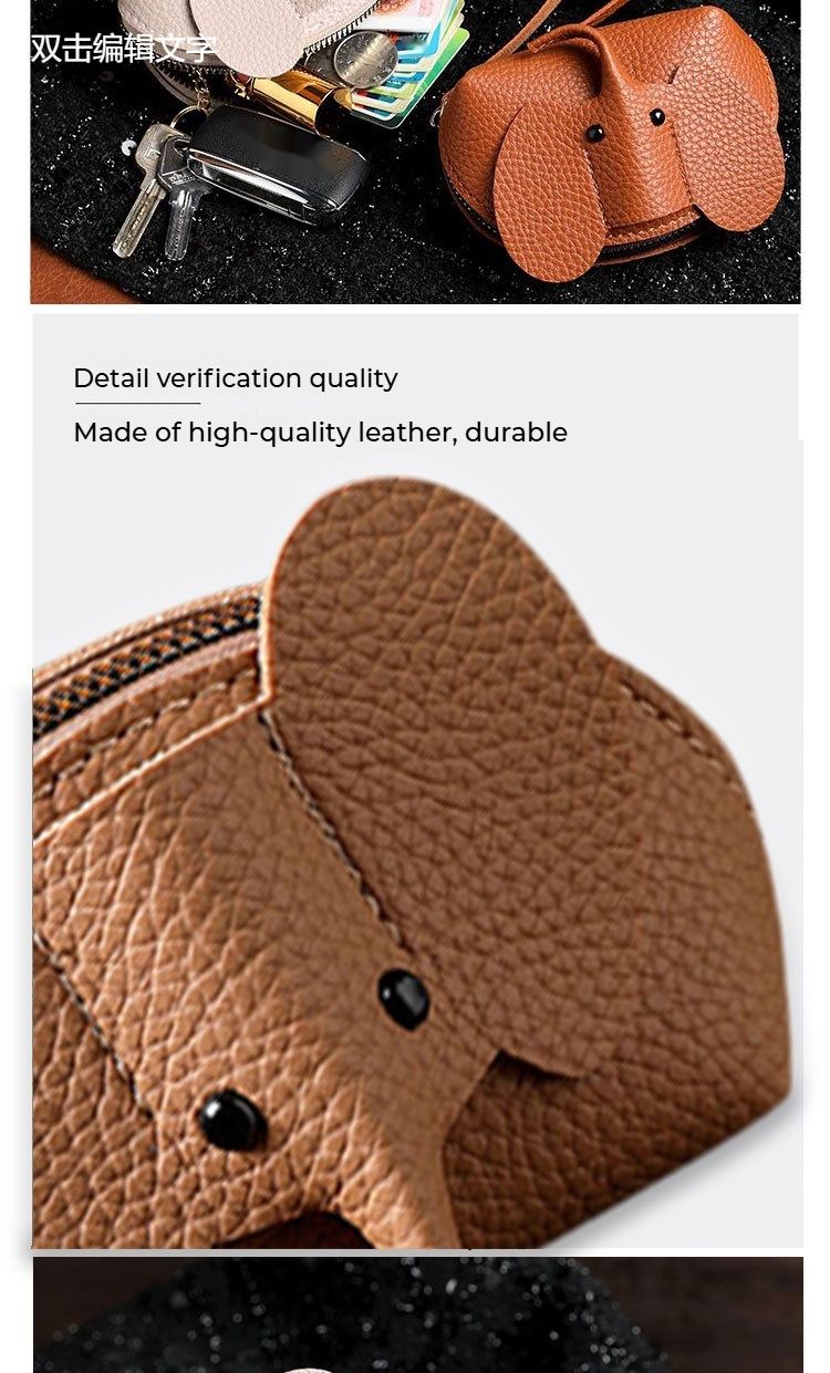 Wallet, Key Bag Creative Card Holder Leather Elephant Coin Purse Zipper Hand-held Lipstick Storage Bag_voghion.com