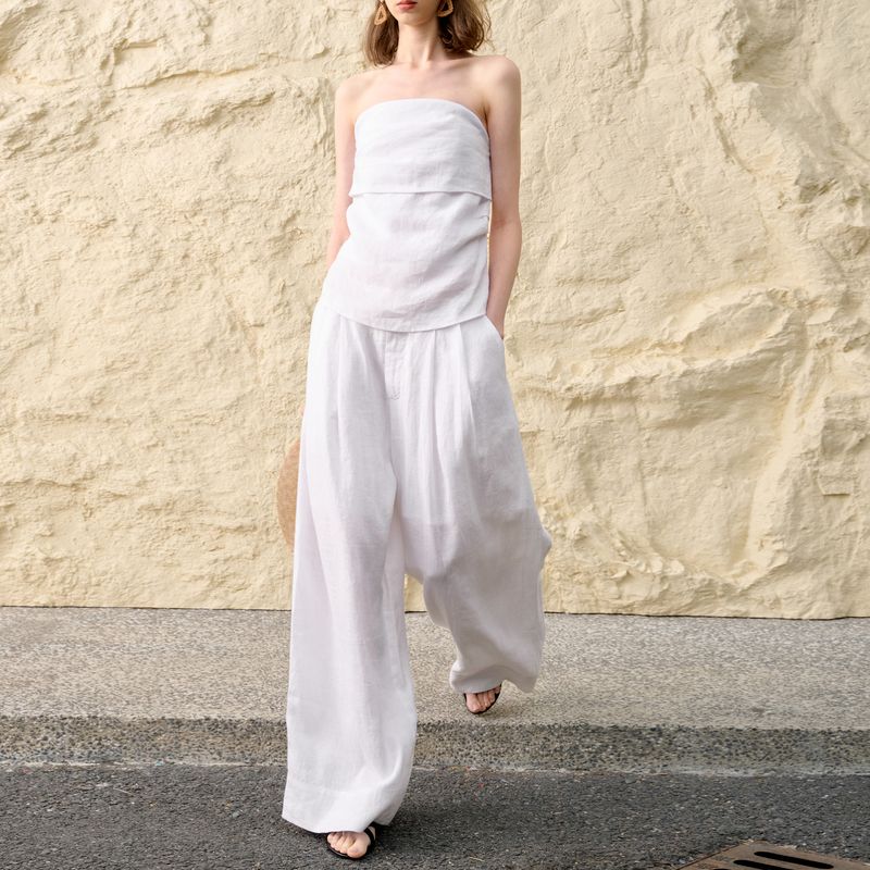 French Niche Design Pure Linen Tube For Women 25 Summer Backless Slim Vest Irregular Pleated Sleeveless Top_voghion.com