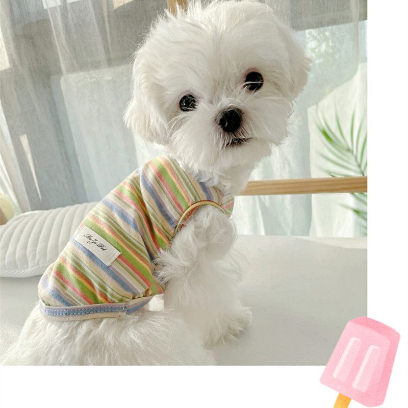 Gestreifte Haustierkleidung Weste Teddy Kleine Hund Katze Bichon Pommerschen Sommer Herbst_voghion.com