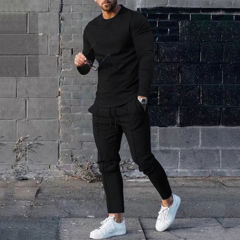 European Style Foreign Trade Suit Spring Two-Piece Round Neck Sleeve T-Shirt And Long Pants Set Men's Autumn Casual Wear_voghion.com