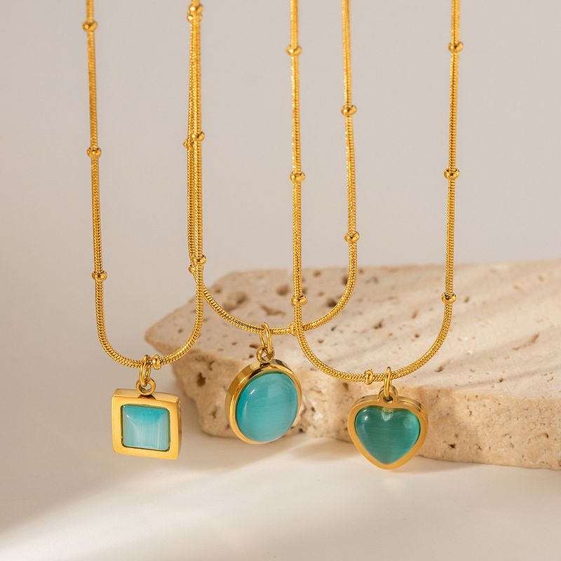 Collana da donna con ciondolo quadrato in acciaio inossidabile con occhio di gatto blu, design geometrico alla moda, pezzo minimalista da indossare tutti i giorni._voghion.com