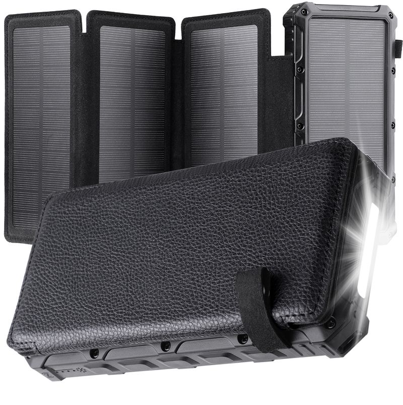 Power Bank New Foldable Solar Wireless Charging Treasure Outdoor Mobile Power Supply With Emergency LED Light_voghion.com