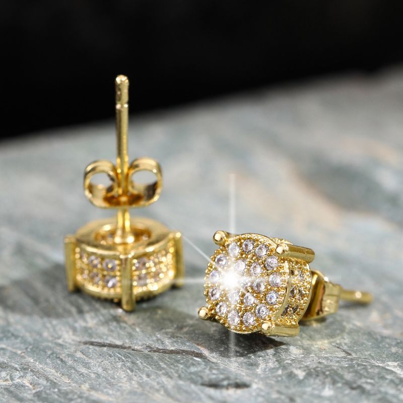 Diamond Hip-Hop Men's Micro-Inlaid Full Zircon Craft Round Earrings_voghion.com