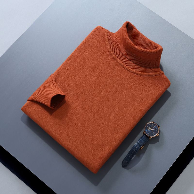 Klassischer Herrenpullover im Herbst-Winter-Stil im koreanischen Stil mit hohem Halsausschnitt und einfarbigem Pullover, locker gestrickter Pullover, verdicktes Basishemd_voghion.com