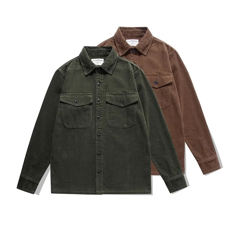 Japanische Retro Casual Herbst Winter Cord Hemd Männer Hohe Qualität Button Up Hemd Männlich Armee Grün Kaffee Langarm-shirt männer_voghion.com