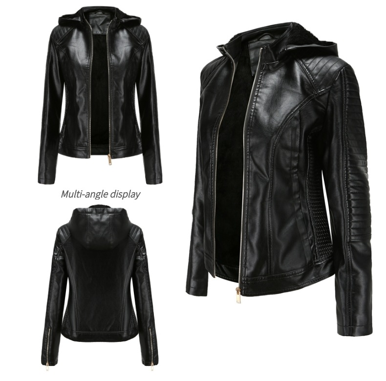 Damenbekleidung, große Größe, Plus-Samt-Lederbekleidung, Damen-Kapuzen-Herbst- und Winter-Kurzmantel, warme Freizeitjacke_voghion.com