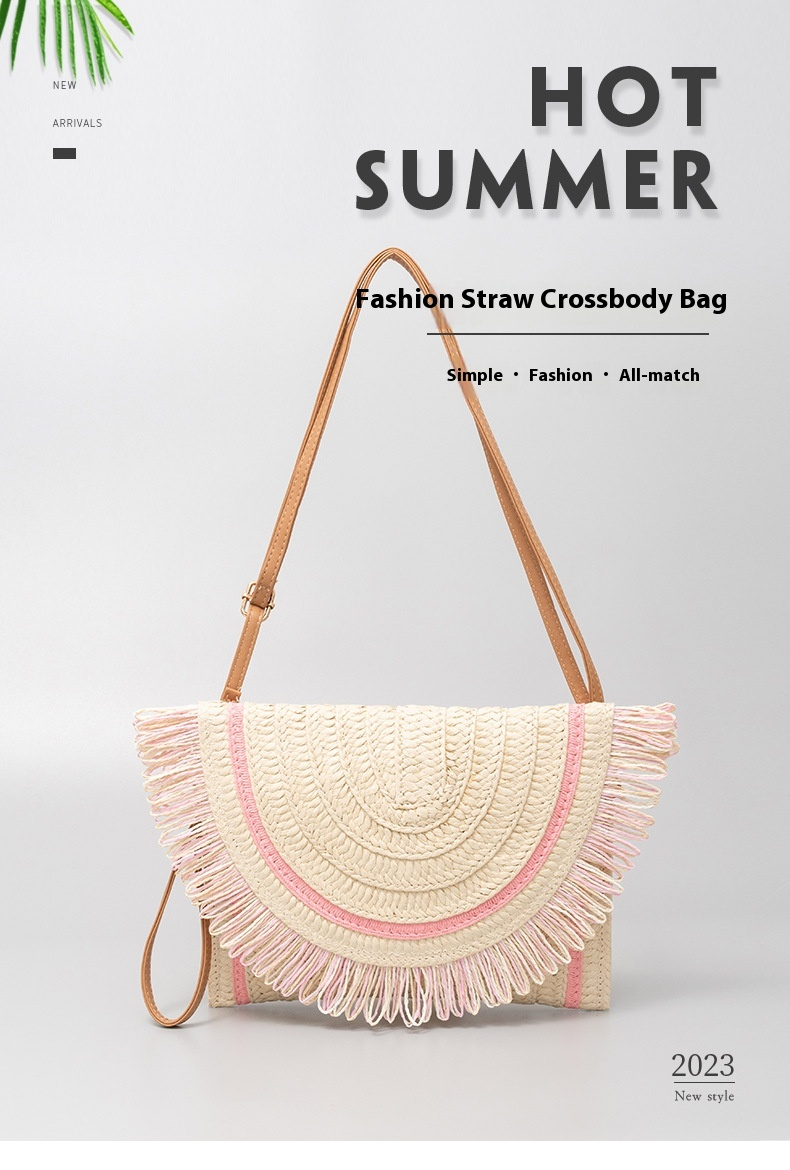 Borsa a tracolla per donna 2024 Nuovo modello lanciato Materiale ecologico Nappe popolari Senso di fascia alta Versatile borsa di paglia per pendolari estivi_voghion.com