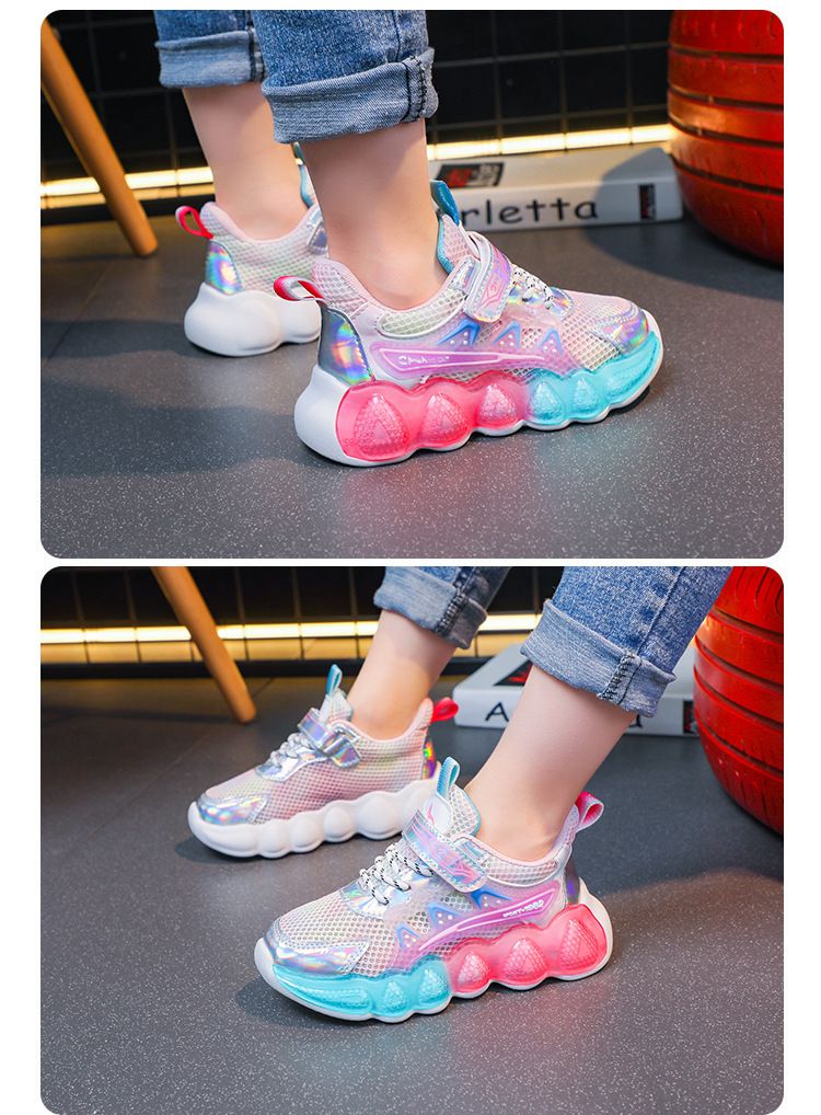 Kindersport 2024 Frühjahr/Sommer Neue atmungsaktive Mesh-Mädchenschuhe, leichte Laufschuhe mit weicher Sohle für Senioren_voghion.com