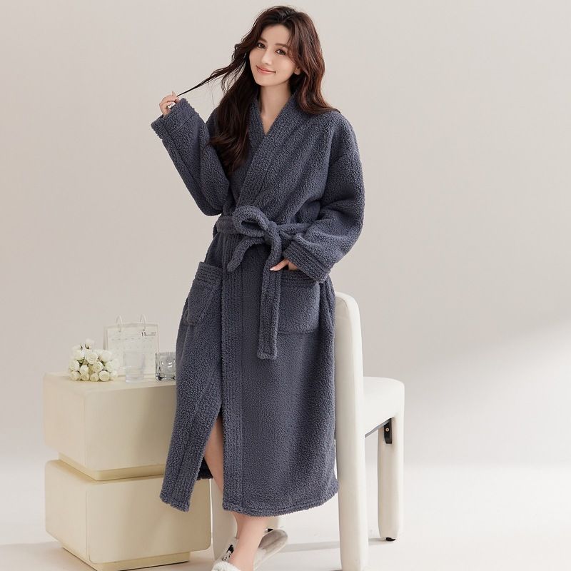 Camicia da notte estesa ispessita da donna, accappatoio termico in flanella, pigiama da uomo in pile corallo_voghion.com