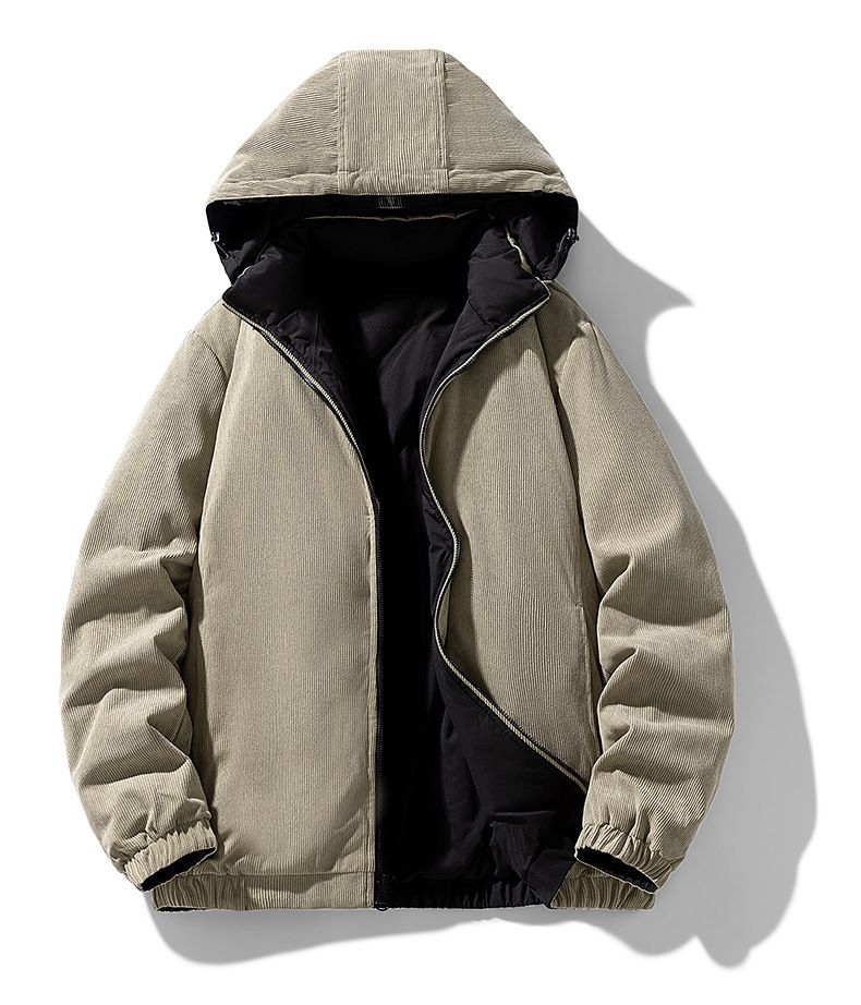 Herrenbekleidung Winter-Wende-Daunenjacke mit Kapuze, leicht, warm, wasser- und winddicht, für Teenager und Erwachsene (Schwarz, Khaki, Dunkelgrau)_voghion.com
