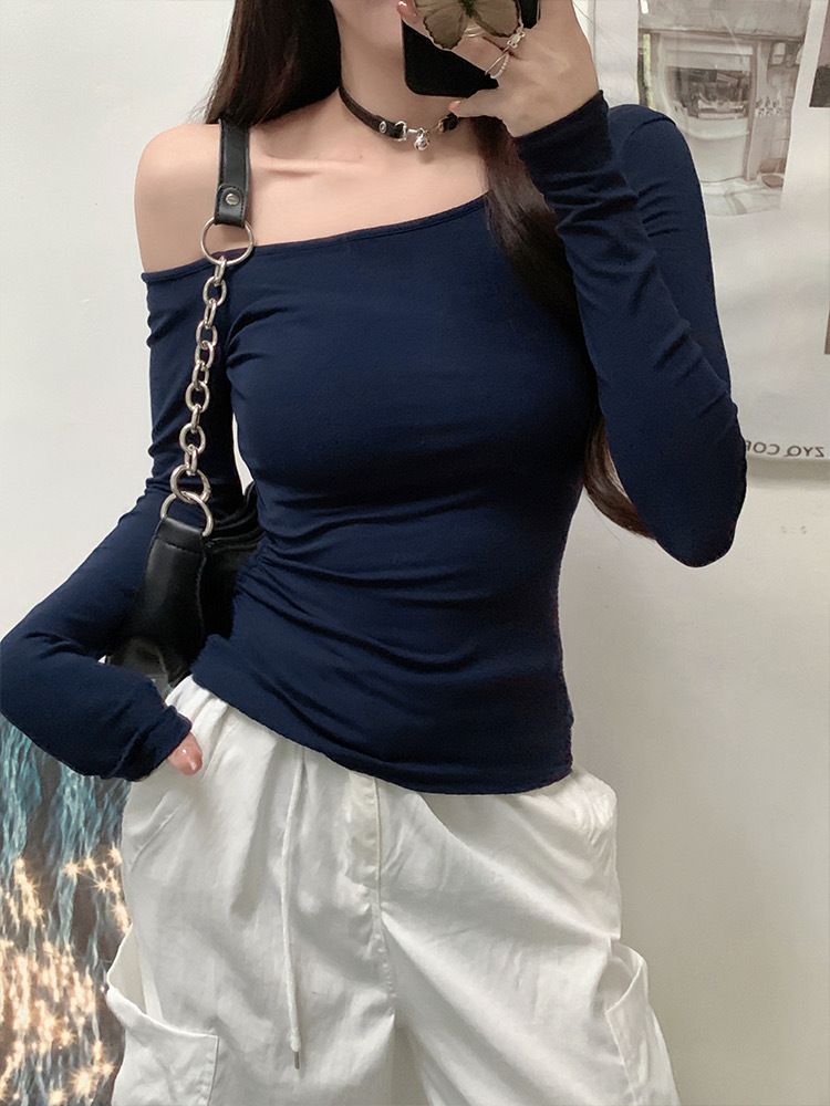 789 Maglietta a maniche lunghe di alta qualità con spalle scoperte per donna, inizio autunno 2025, nuovo stile, look super hot e snellente._voghion.com