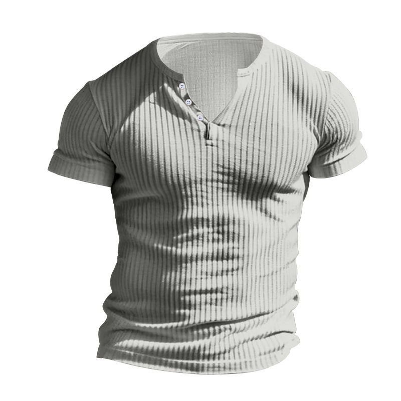 Unschlagbare Qualität Casual Sports Slim Fit Herren Kurzarm T-Shirt Neuer Strickpullover Einfarbiges Henley-Shirt mit amerikanischen Knöpfen_voghion.com