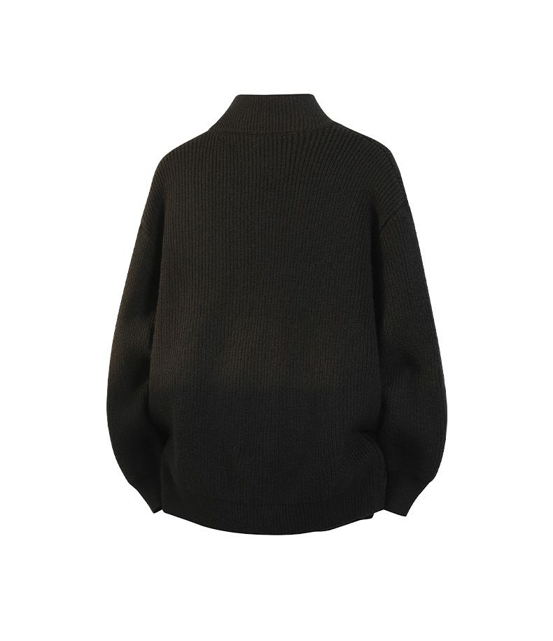 Men's Zip-Up Knit Sweater – Oversized High-Neck Pullover With Stretch Fabric (Machine Washable, Winter Casual Wear)_voghion.com